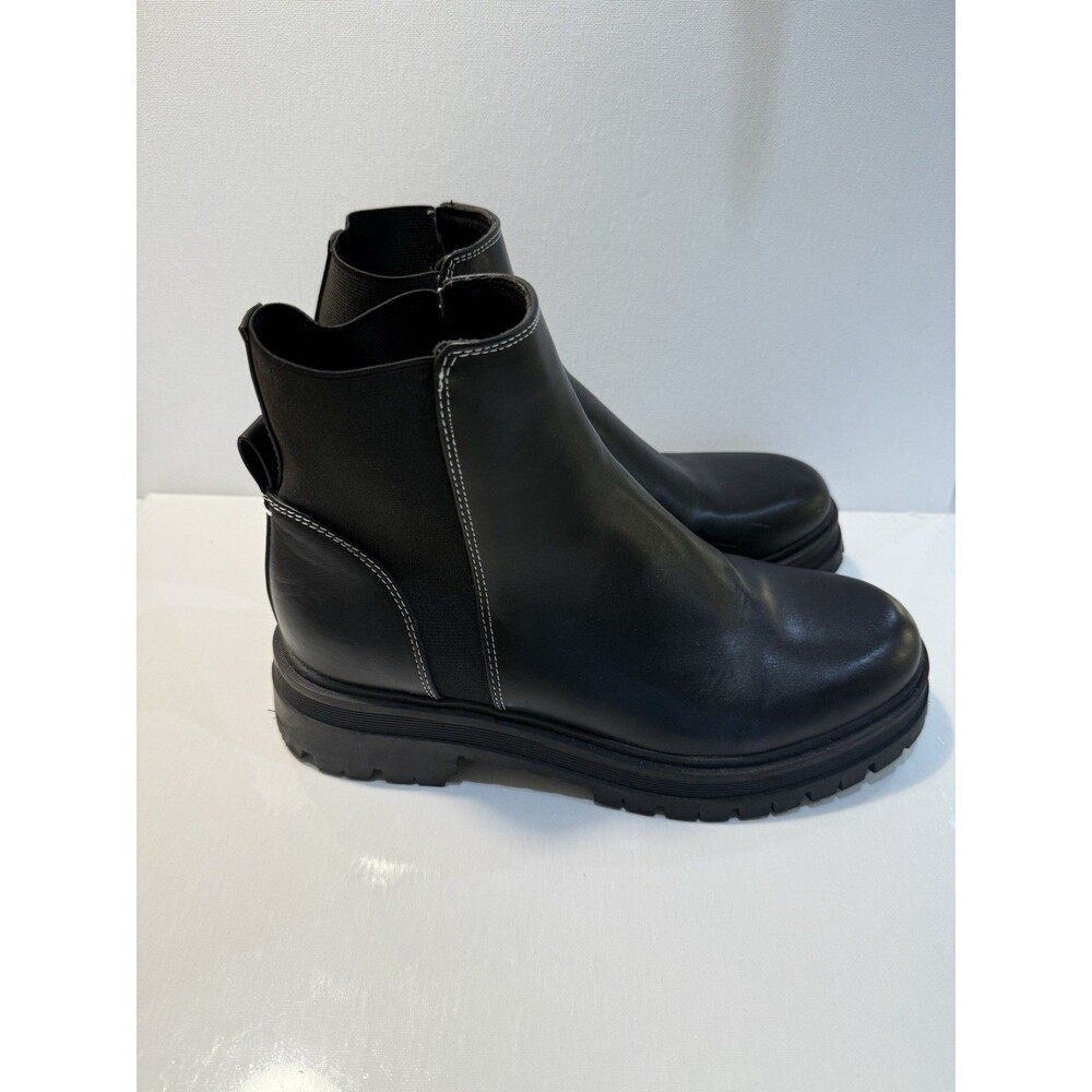 Y2K Nine West Chunky Sole Toe Pull On Chelsea Ankle Boots 8.5 90s Goth Black - Picture 2 of 16
